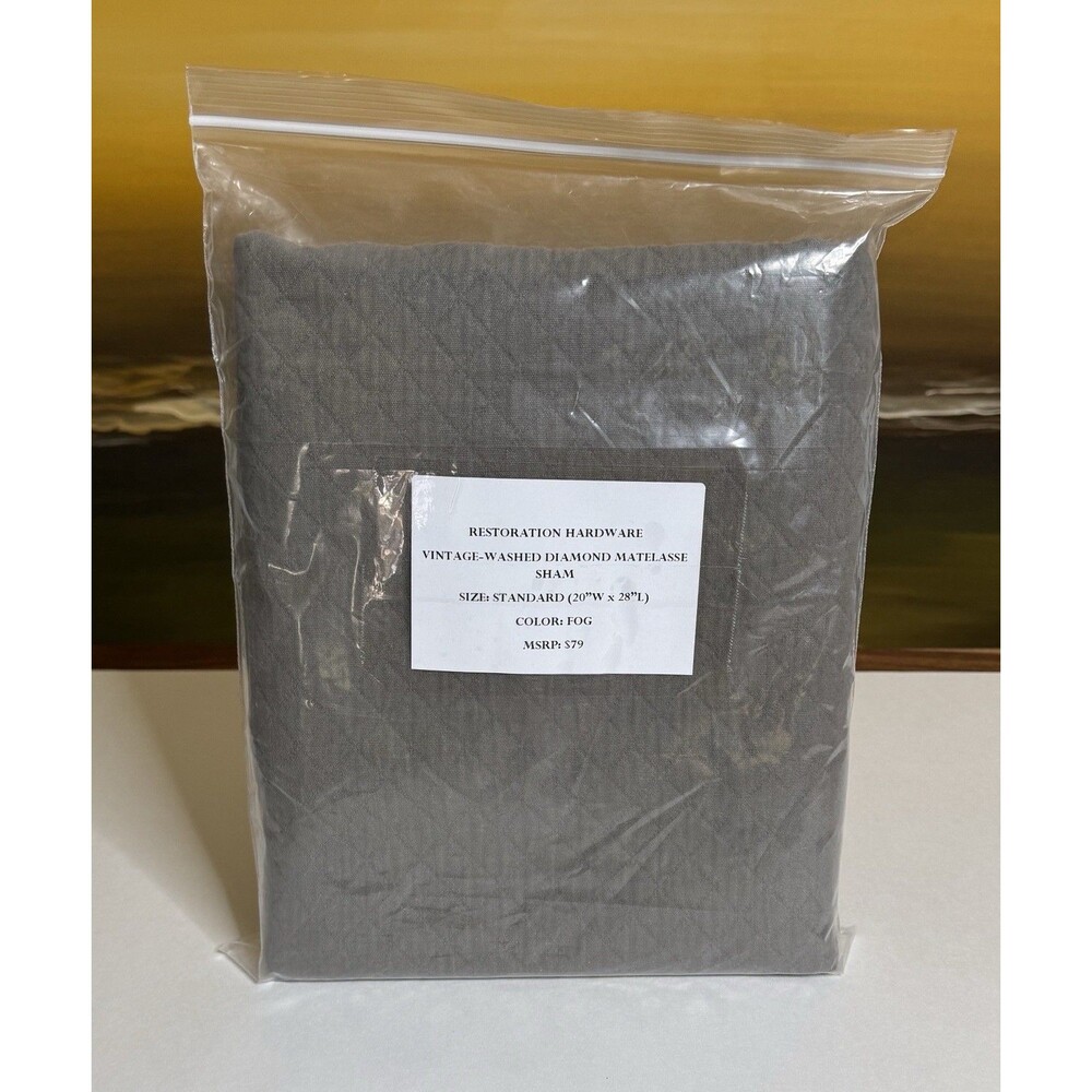 Restoration Hardware Vintage-Washed Diamond Matelasse Standard Sham Fog NEW $79